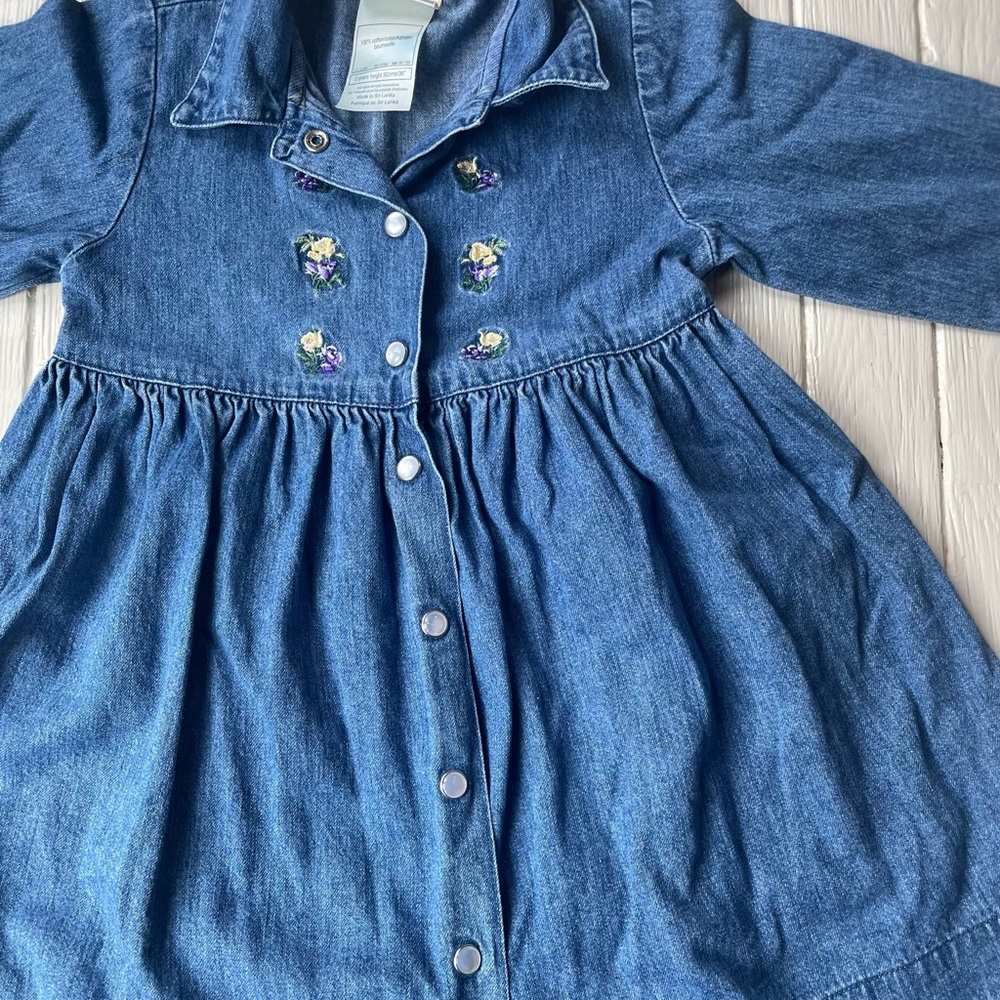Laura Ashley Mother & Child Girls Dress Size 2 Denim Modest Pearl Snaps - Picture 3 of 9